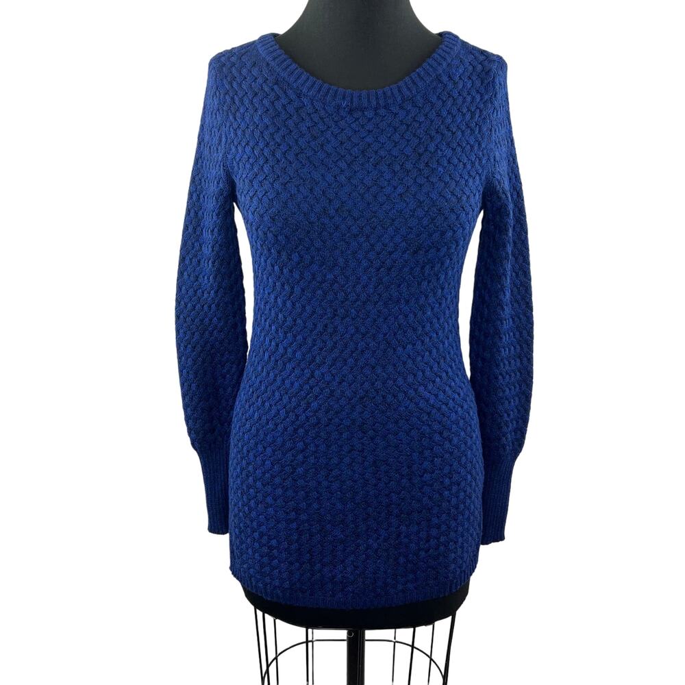 ATHLETA Blue Sweater Wool Ribbed Crew Neck Knit Classic Fit Size X-Small XS